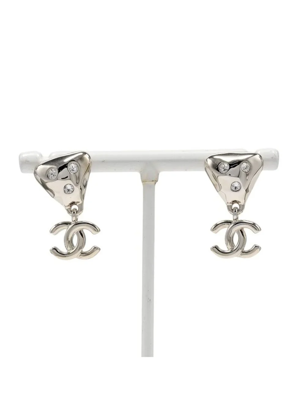 Chanel CC Logo Gold Plated Light Stone Earrings